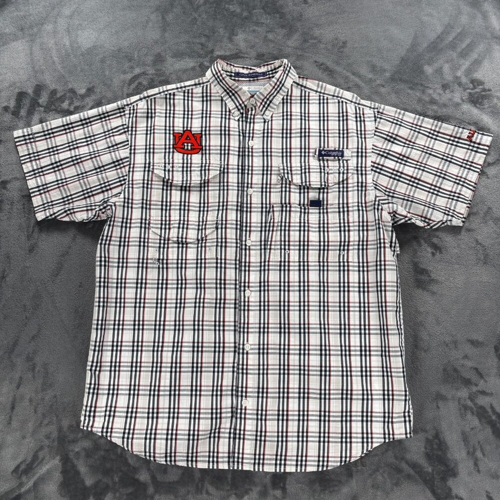 Columbia PFG Auburn Tigers Vented Plaid Fishing Shirt Mens XL Football College